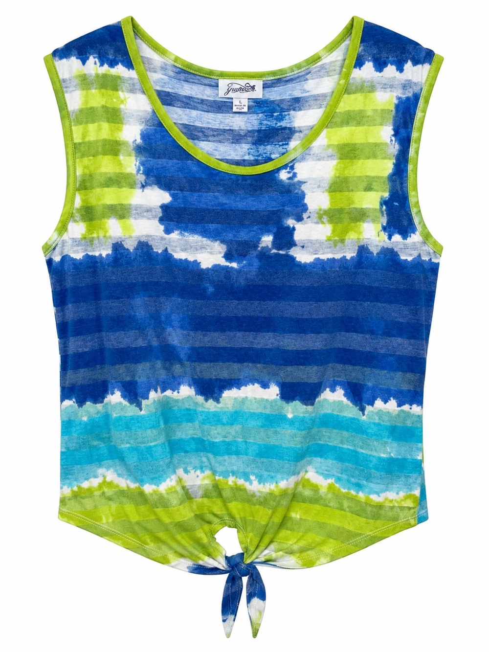 Joules Blue, Aqua & Lime Stripe Tie-Front Tank